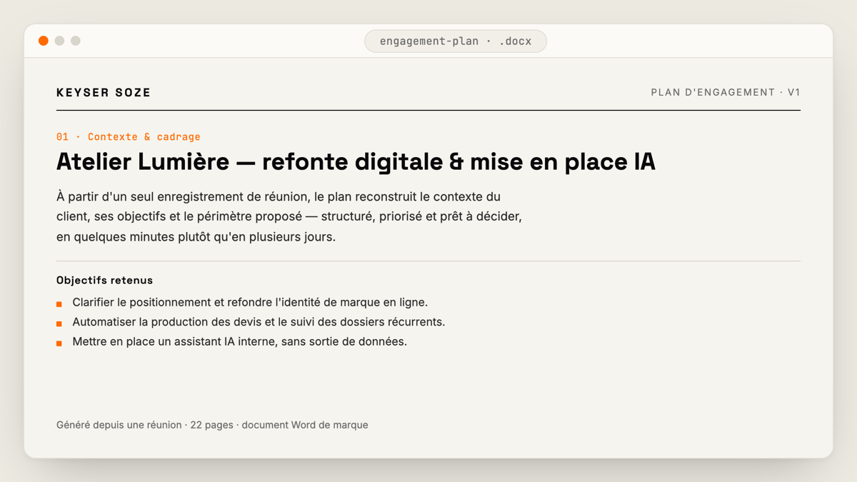 Un moteur de plans d'engagement générant des propositions client