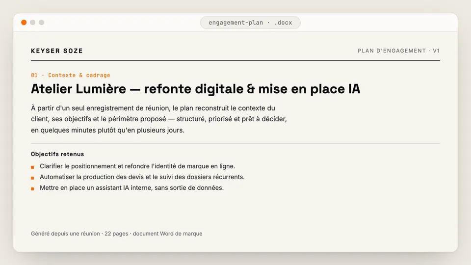 Un moteur de plans d'engagement générant des propositions client
